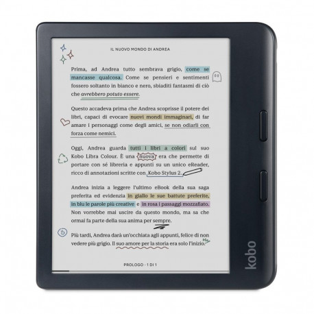 Kobo Libra Colour e-luger must + Stylus 2 (N428-KU-BK-K-BU)