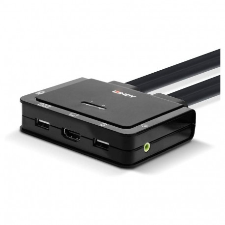 2 Port Kabel KVM Switch, HDMI 4K60, USB 2.0 & Audio (schwarz)