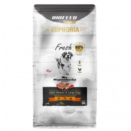 EUPHORIA Fresh täiskasvanute sealiha hane M/L kuiv koeratoit 50g