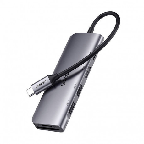 Ugreen Ugreen CM195 6in1 adapter USB-C - HDMI / 2x USB-A 3.0 / USB-C PD / SD / TF reader - gray