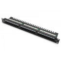 Patch panel 19'' 24x RJ45, LSA level, cat.6, unshielded, 1U, cable guide, labeling fields, black