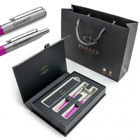 Parker Jotter Originals roosa täitesulepliiatsi komplekt elegantses kinkekarbis koos graveeringuga