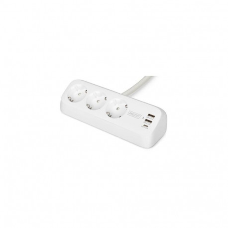 Digitus 3-way office socket strip with 2x USB-A and 1x USB-C connections, white