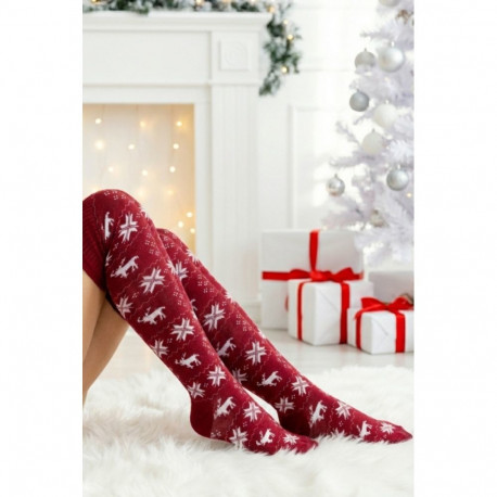 SOKISAHTEL ANNIKEN tumepunased jõulumustriga ülepõlvepõlvikud 444