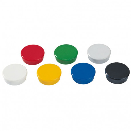 Magnet assorted colours - 32 mm, holding power 8N, height 7 mm, bulk packed, content: 10 pcs.