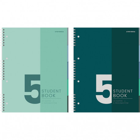 Kaustik A5 100l, 5x5 ruut, spiraal, 4-ne augustus, 5-värvi register, Student Book, assortii, TOP-200