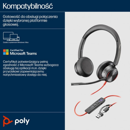 HP Poly peakomplekt 8225 stereo USB-C + USB-C/A adapter