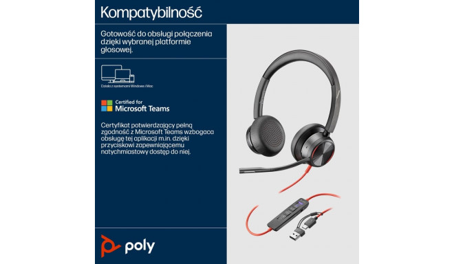 HP Poly peakomplekt 8225 stereo USB-C + USB-C/A adapter