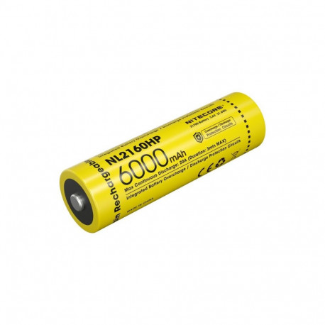 Nitecore NL2160HP rechargeable 21700 Li-ion battery – 6000mAh, 20A continuous discharge, protected, 