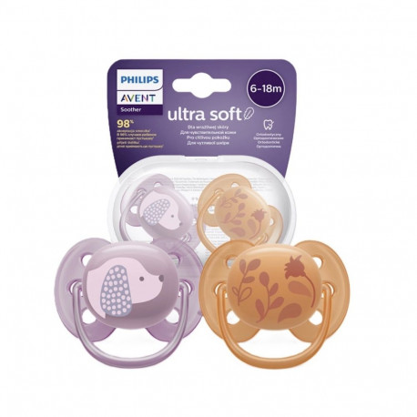 Philips Avent Ultra soft DECO Baby Pacifier 6-18m 2pcs Orange/Violet