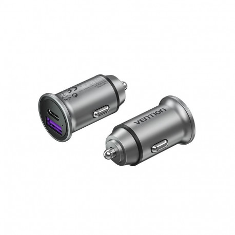 Vention Two-Port USB A+A(30+30) Car Charger Gray Mini Style Aluminium Alloy Type