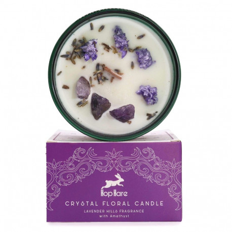 Home Fragrance - Hop Hare Crystal Floral Candle Lavender 22h Dark Green