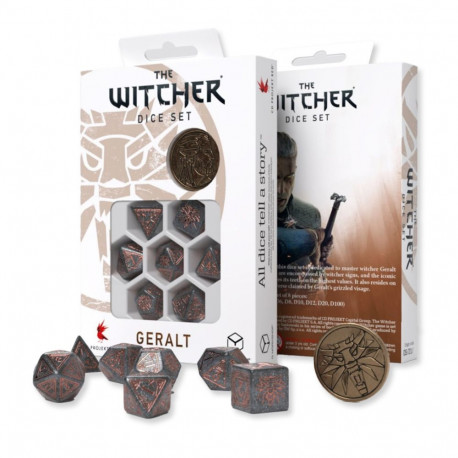 Tabletop Game Dice - The Witcher Geralt Kauliukų Rinkinys 7 Dice & Coin Gray/Copper