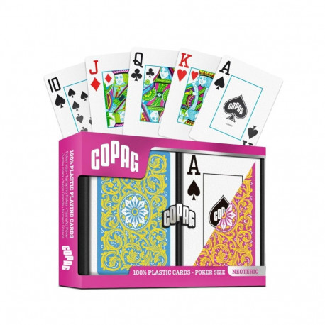 Playing Cards - Copag Neoteric Poker Jumbo Index 2 Decks 100% Plastic Yellow Blue Pink