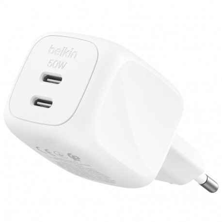 Belkin laadija WCH019kqWH 50W PD + PPS kahe USB-C-pordiga, valge