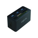 LogiLink 3-port all-in-one kaardilugejaga, must