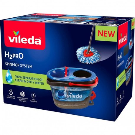 Vileda H2PrO Spin Mop Set, floor wiper black/red, with dual tank system and telescopic handle