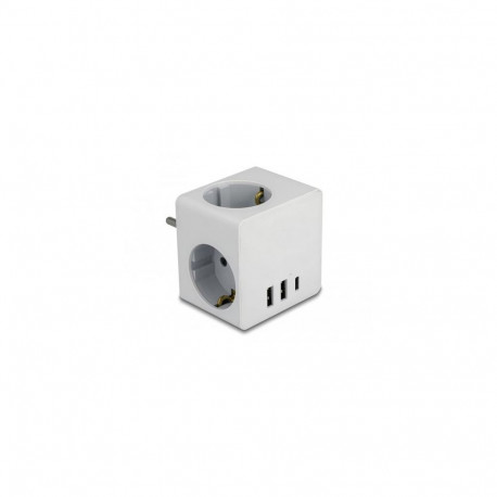 DeLOCK Multi Socket Cube 3-way with childproof lock and USB charger white