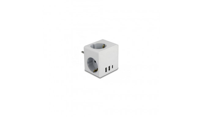 DeLOCK Multi Socket Cube 3-way with childproof lock and USB charger white
