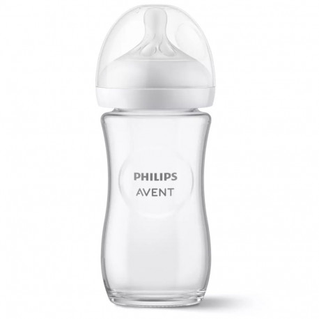 Philips Avent Natural Response stikla zīdaiņu pudelīte 240 ml  lēnas plūsmas knupītis 1m+ SCY933/01