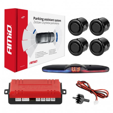 Zestaw czujników parkowania czujniki cofania max led 4 sensory czarne gold 18 mm amio-02290