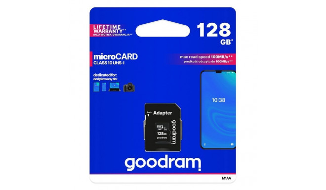 Goodram Goodram Microcard 128 GB micro SD XC UHS-I class 10 memory card, SD adapter (M1AA-01280R12)