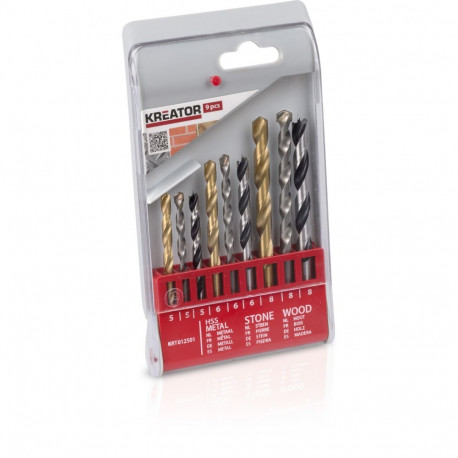 Kreator KRT012501 Puurikomplekt, 9 tk, 5-8mm, HSS/metall, kivi, puit