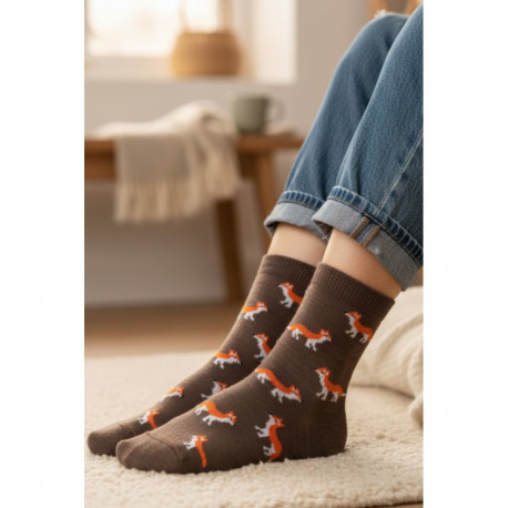 SOKISAHTEL OLD FOX pruunid meriinovillased rebastega sokid 444, 446