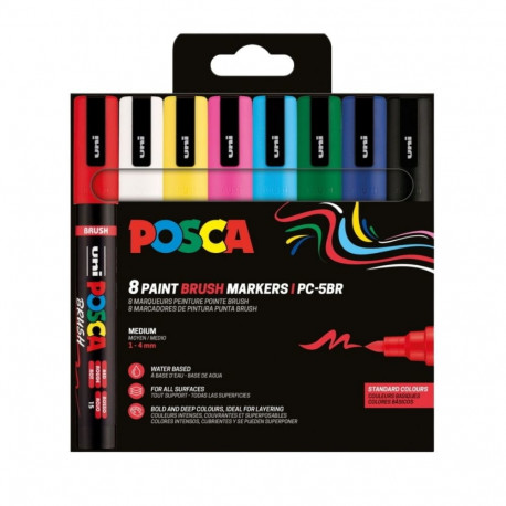 Marker UNI Posca PC5BR, 8 põhivärvi, pintselots