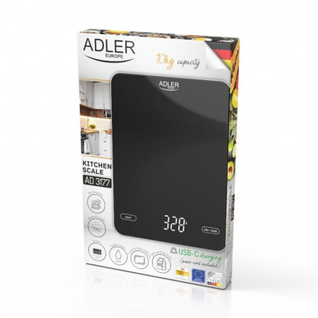 Food Scale - Adler AD 3177b 10kg 1g Accuracy Glass Top Touch Control LED Display