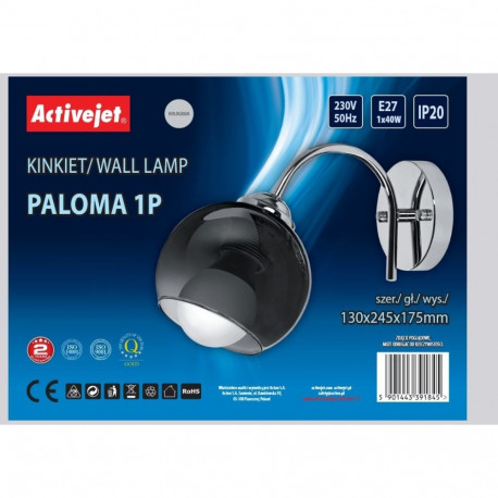 Lighting Fixture - Activejet AJE-PALOMA 1P E27 1x40W Wall Lamp Black Glass