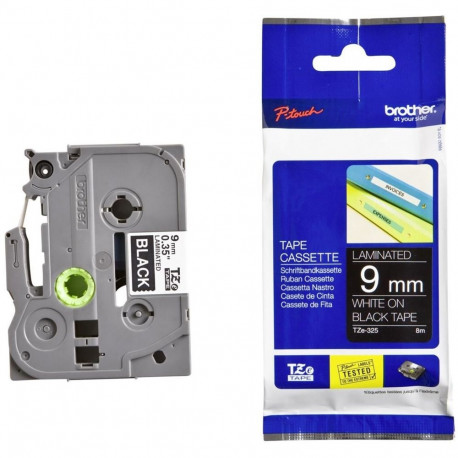 Adhesive tape/marker tape BROTHER TZE-325 9mm white/black