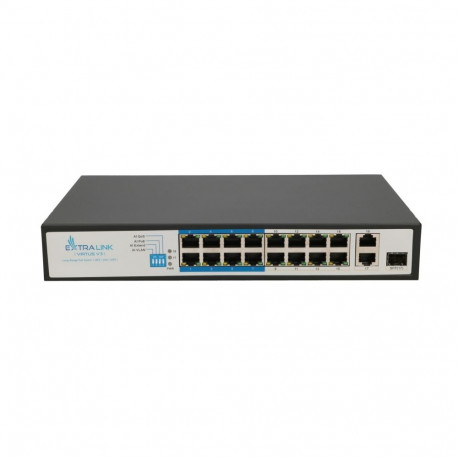 Extralink PoE lüliti VIRTUS V3 16x 100Mb/s PoE/PoE+, 2x gigabitine RJ45 + 1x SFP, 150W