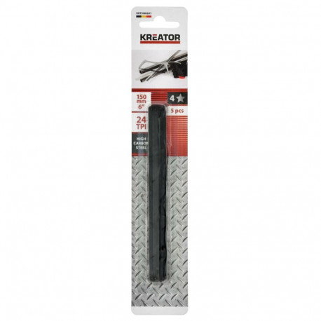 Kreator metallisaagimise tera KRTH80601, 150mm, 24 TPI, süsinikteras, 5 tk, 6mm laius, 0.40mm lõikeu