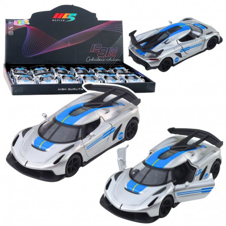 metallist sportlik võidusõiduauto avanevate ustega hõbedane 1:32