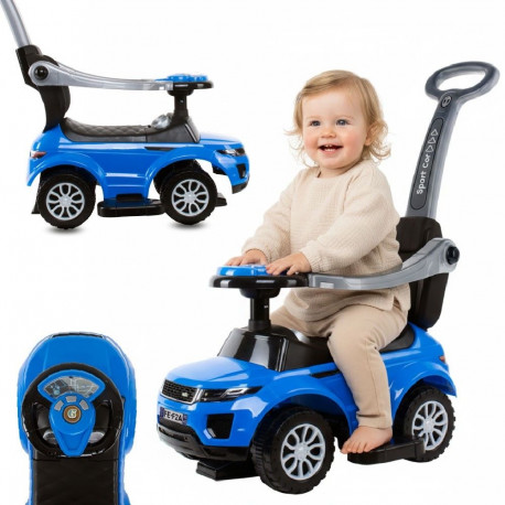 Jeździk pchacz chodzik dla dziecka z rączką i obejmą Sport car niebieski