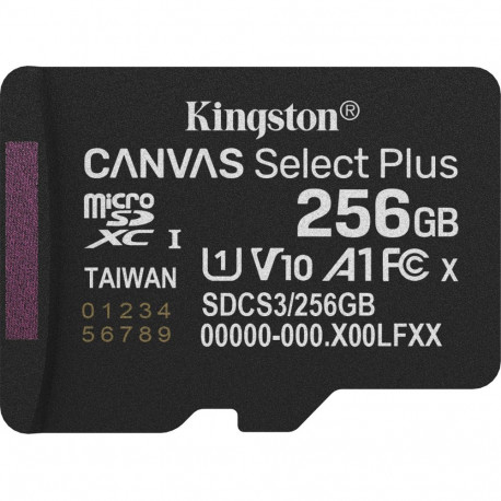 "CARD KINGSTON 256GB micSDXC Canvas Select Plus Gen3 150R A1 Single Pack w/o ADP"