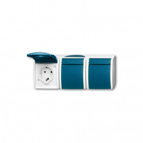 "BUSCH JAEGER BJ 2300/3EW-53 Steckdose m.Klappdeckel waagerecht 3f ocean IP44 grau/blau"