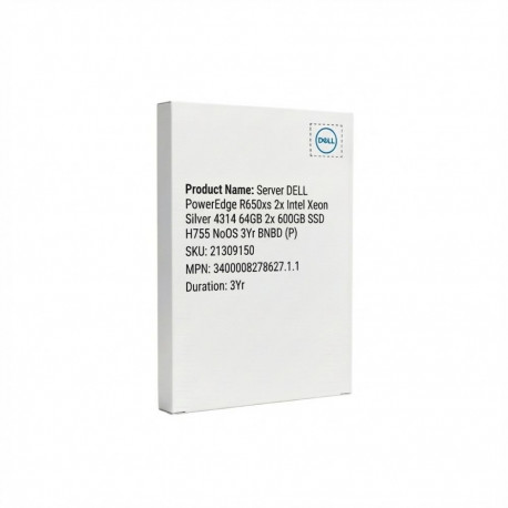 "Server DELL PowerEdge R650xs 2x Intel Xeon Silver 4314 64GB 2x 600GB SSD H755 NoOS 3Yr BNBD (P)"