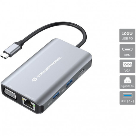 "CONCEPTRONIC 7-1 Dock USB-C->HDMI/3xUSB-A/VGA/+ 25cm gr"