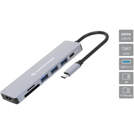 "CONCEPTRONIC 7-1 Dock USB-C->HDMI/3xUSB-A/SD/TF/+ 25cm gr"