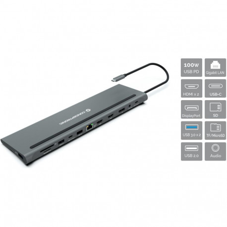 "CONCEPTRONIC 12-1 Dock USB-C->2xHDMI/3xUSB-A/DP/+ 18cm gr"