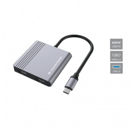 "CONCEPTRONIC 4-1 Dock USB-C->2xHDMI/USB-A/100WPD 25cm gr"
