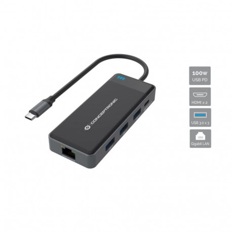 "CONCEPTRONIC 7-1 Dock USB-C->2xHDMI/3xUSB-A/GbE/+ 25cm gr"