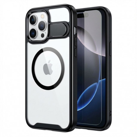 "Case aus 10H Hartglas mit Kickstand für Apple iPhone 16 Plus, Transparent/Schwarz, GA-MAGCS-IP24-BL