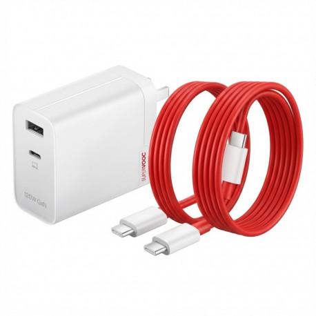 OnePlus 120W kahe pordiga SuperVooc adapter + kaabel (Type-C + Type-A) valge