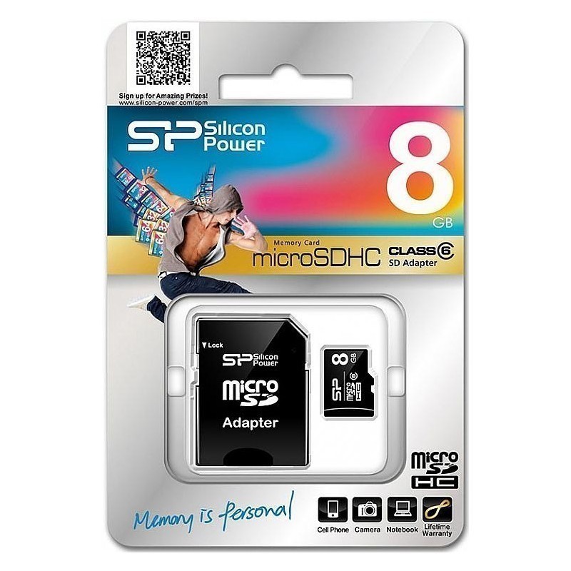 Silicon Power memory card microSDHC 8GB Class 6 + adapter - Memory 