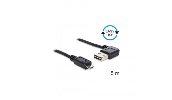 EASY-USB 2.0 Kabel, USB-A Stecker 90° > Micro-USB Stecker (schwarz, 5 Meter, rechts / links abgewink