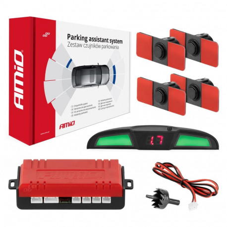Zestaw czujników parkowania cofania led cob 4 sensory czarne wewnętrzne 16,5 mm amio-02285