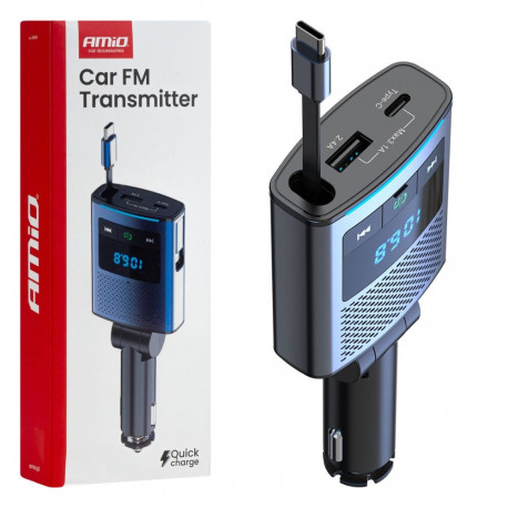 Transmiter samochodowy fm 1×usb-a 1×usb-c 12v 24v amio-04656